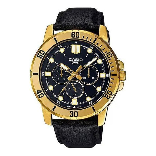 CASIO COLLECTION Mod. DIVER MULTIFUCTION GOLD, BLACK LEATHER - GOLD WATCHES CASIO COLLECTION & VINTAGE