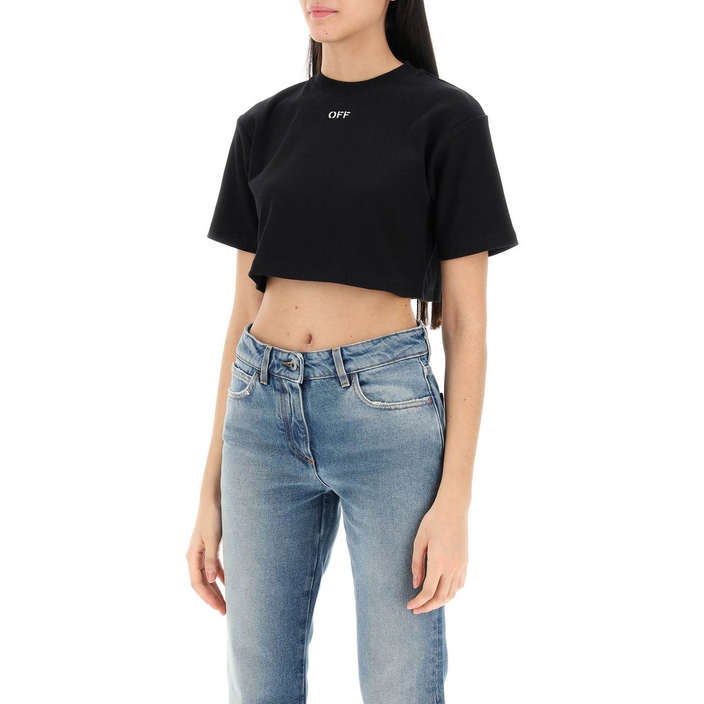 Off White Off-White cropped t-shirt with off embroidery Topwear Off White