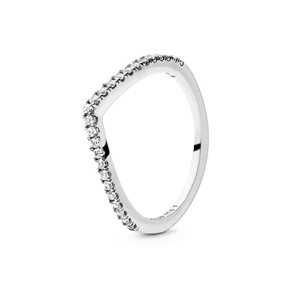 PANDORA JEWELS Mod. WISHBONE SILVER - RING WITH CLEAR CUBIC ZIRCONIA - Size 58