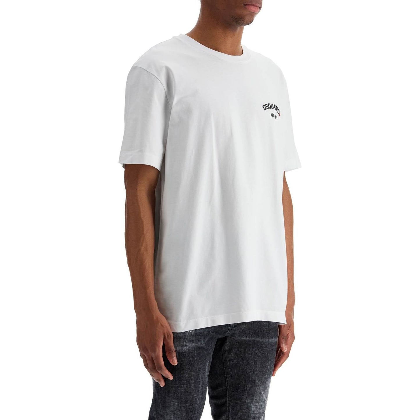 Dsquared2 white cotton t-shirt with embroidered logo Topwear Dsquared2