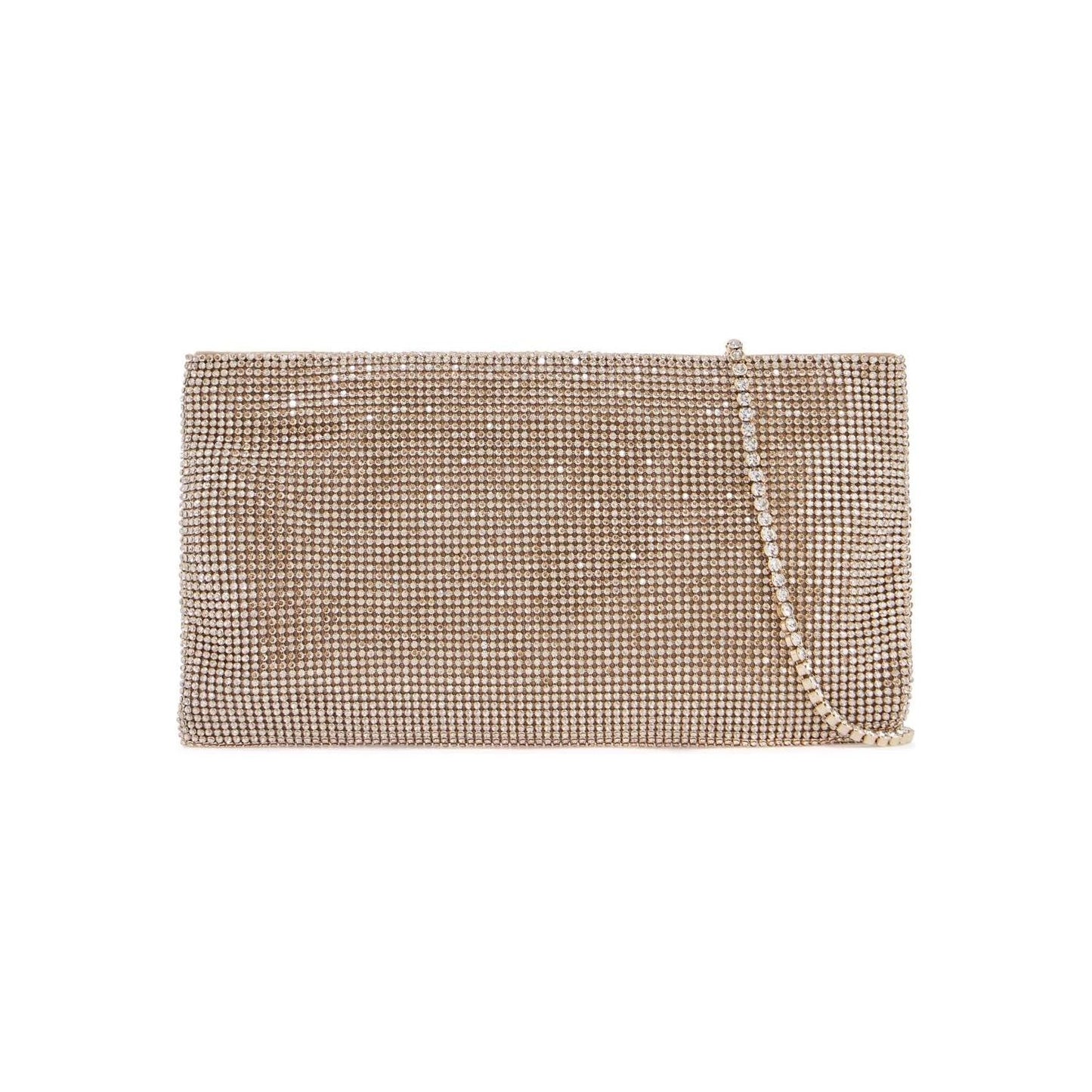 Benedetta Bruzziches compact rectangular bag in light gold rhinestones with elegant and sophisticated chain