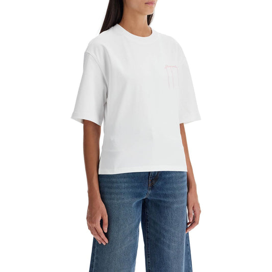 Ganni t-shirt with frayed embroidery Topwear Ganni