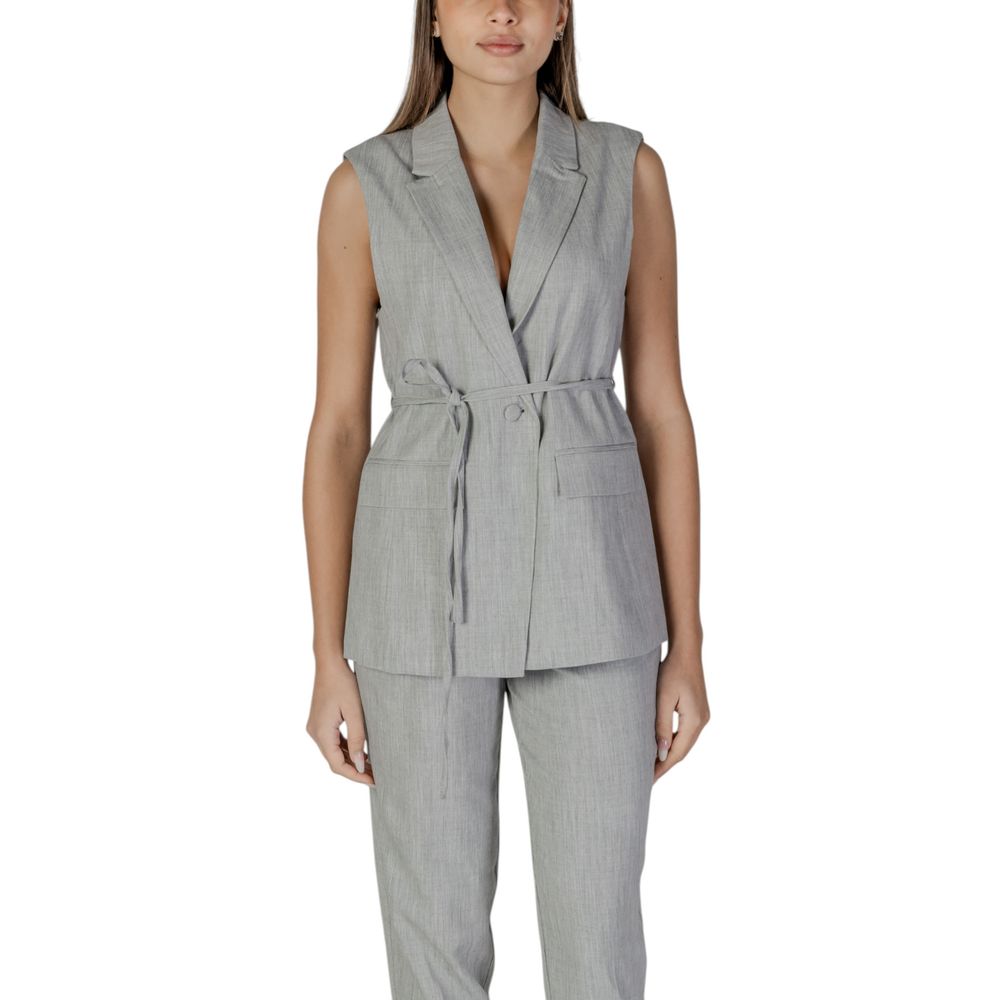 Vila Clothes Gray Recycled Polyester Waistcoat Vila Clothes