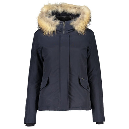 Woolrich Blue Cotton Women's Jacket with Hood Woolrich