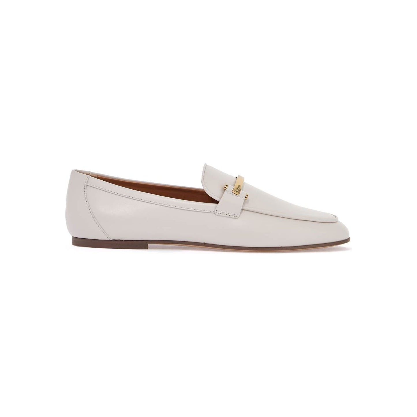 Tod'S white calfskin moccasin with gold bar and velcro closure