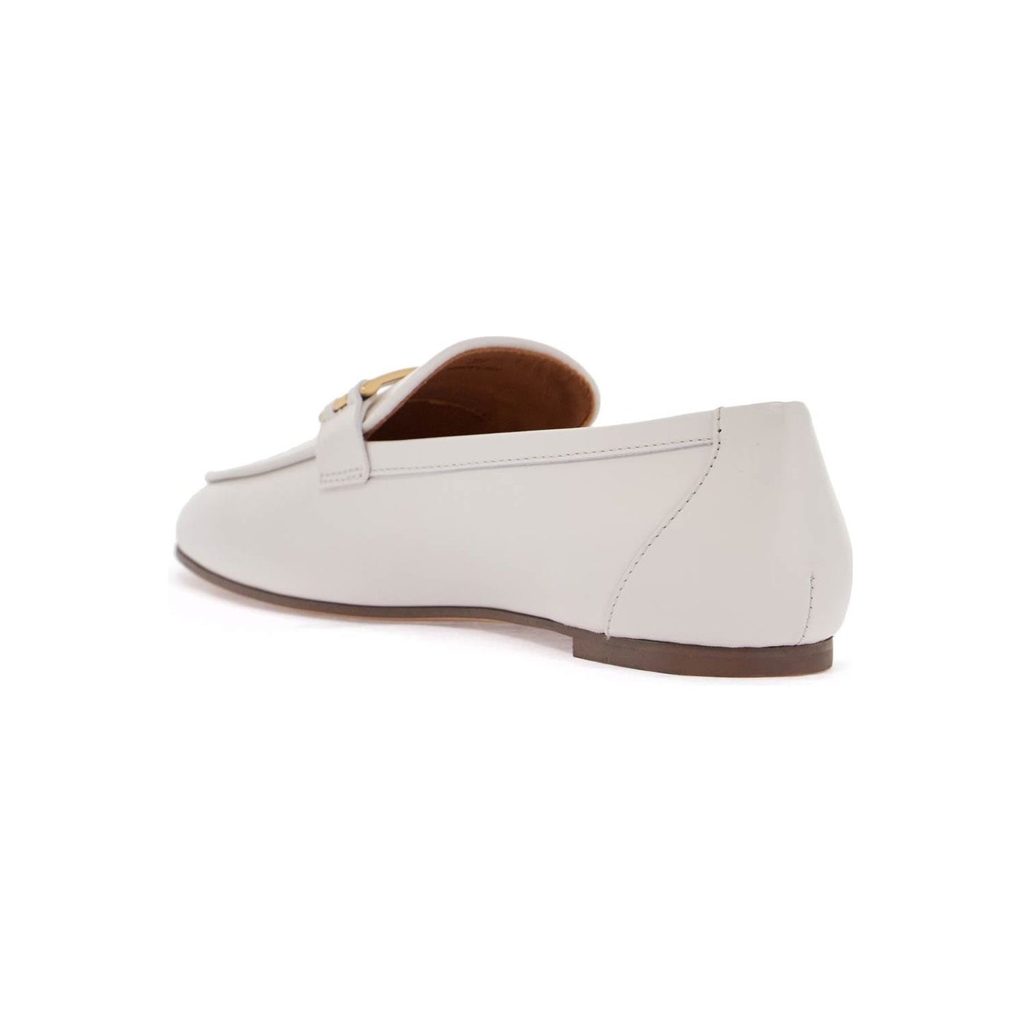 Tod'S white calfskin moccasin with gold bar and velcro closure