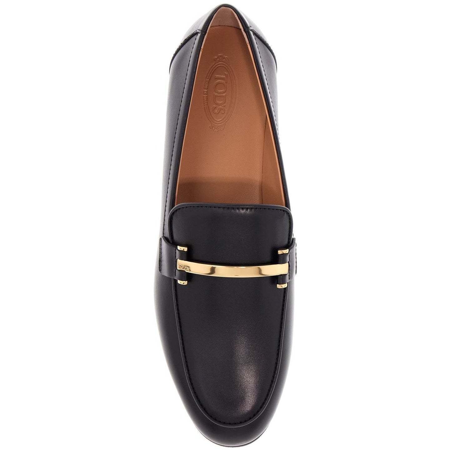 Tod'S black calfskin women's loafers with metallic band