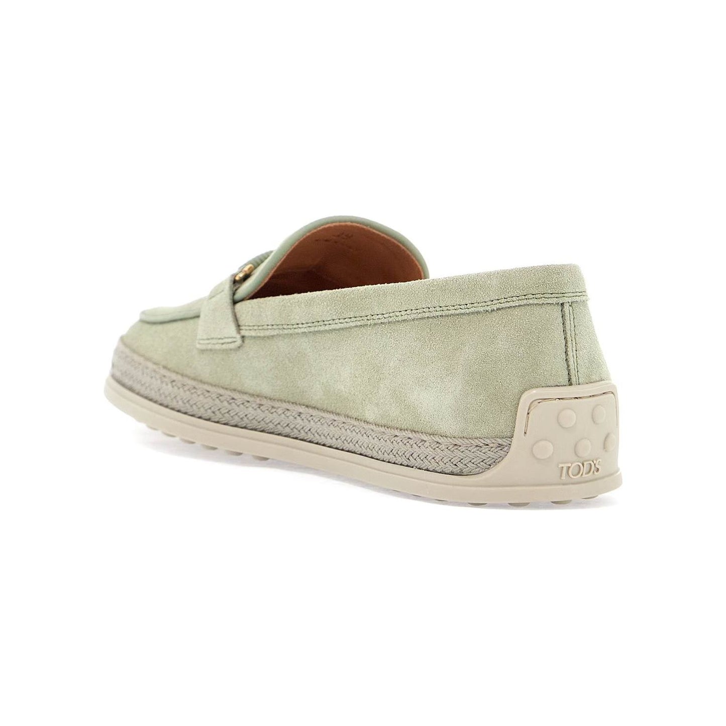 Tod'S oil green calfskin loafers with leather sole and gold detail